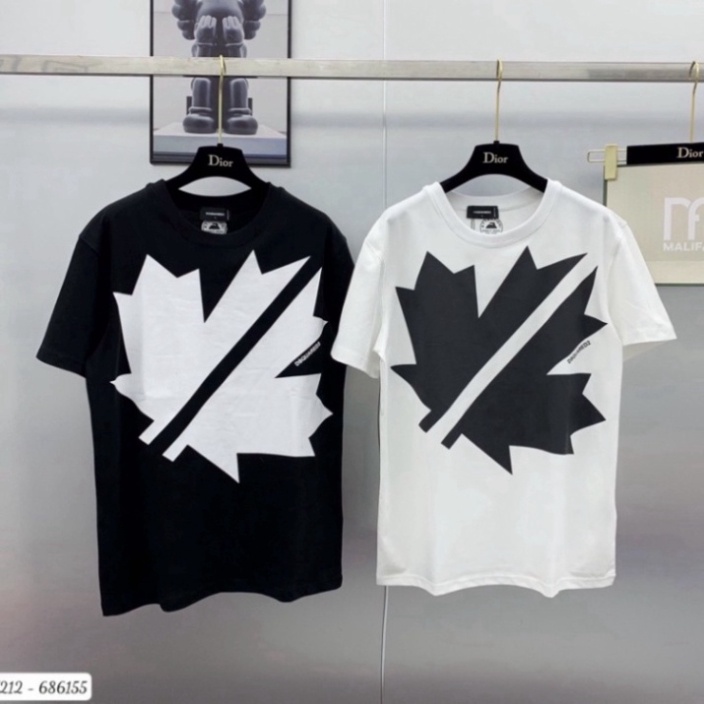 Áo phông nam nữ Premium Cotton in hình logo lá chữ DSQ2 vải dày dặn co giãn 4 chiều cao cấp 2023