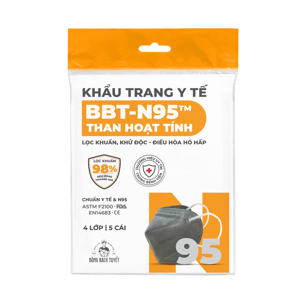 Khẩu Trang Bông Bạch Tuyết N95 Than hoạt tính 4 lớp (5 cái/gói)