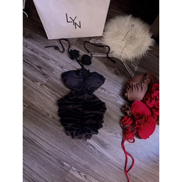 GenZ_Đầm Body Tăm Gân Nhún Hoa Hồng Hót Hình Thật✔️