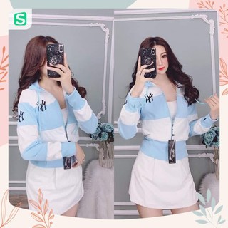 Áo khoác nữ thun da cá lửng phối màu sọc ngang NYN 💗