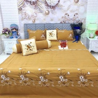 Set ga cưới 7 món, bộ chăn ga gối phòng cưới trần phủ 7 món satin - TH02