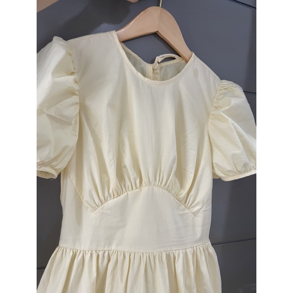 Đầm váy babydoll trắng rút nhún cotton