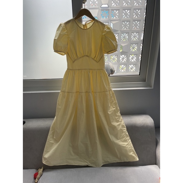 Đầm váy babydoll trắng rút nhún cotton