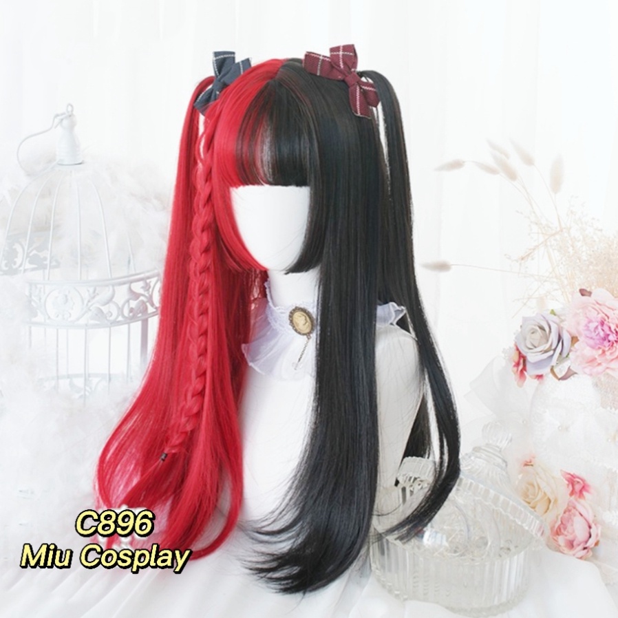 [Sẵn] Wig/Tóc giả mái Hime dài thẳng hot trend cá tính nửa đen nửa đỏ - teen/lolita C896 [Miu Cosplay 01]