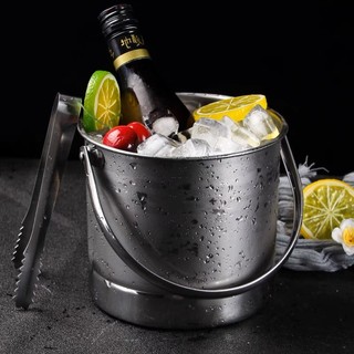 Xô đựng đá inox có quai xách kèm kẹp inox gắp đá, xô inox đựng đá hai ngăn tách đá và nước riêng biệt