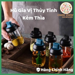 Hũ đựng gia vị thuỷ tinh Hũ gia vị kèm muỗng Lọ đựng gia vị 250ml nắp đen và xanh dương hàng cao cấp