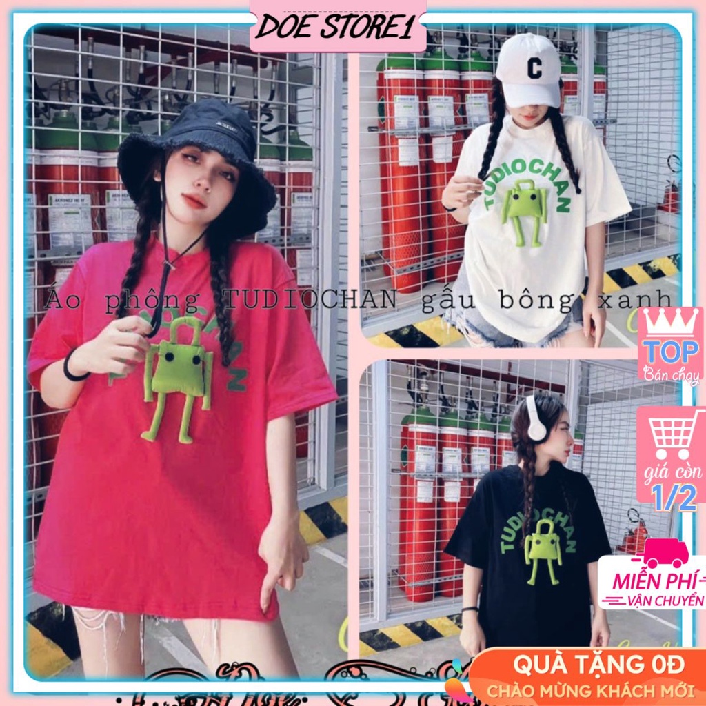 Áo phông TUDIOCHAN đính gấu bông xanh to siêu hot hàng loại đ