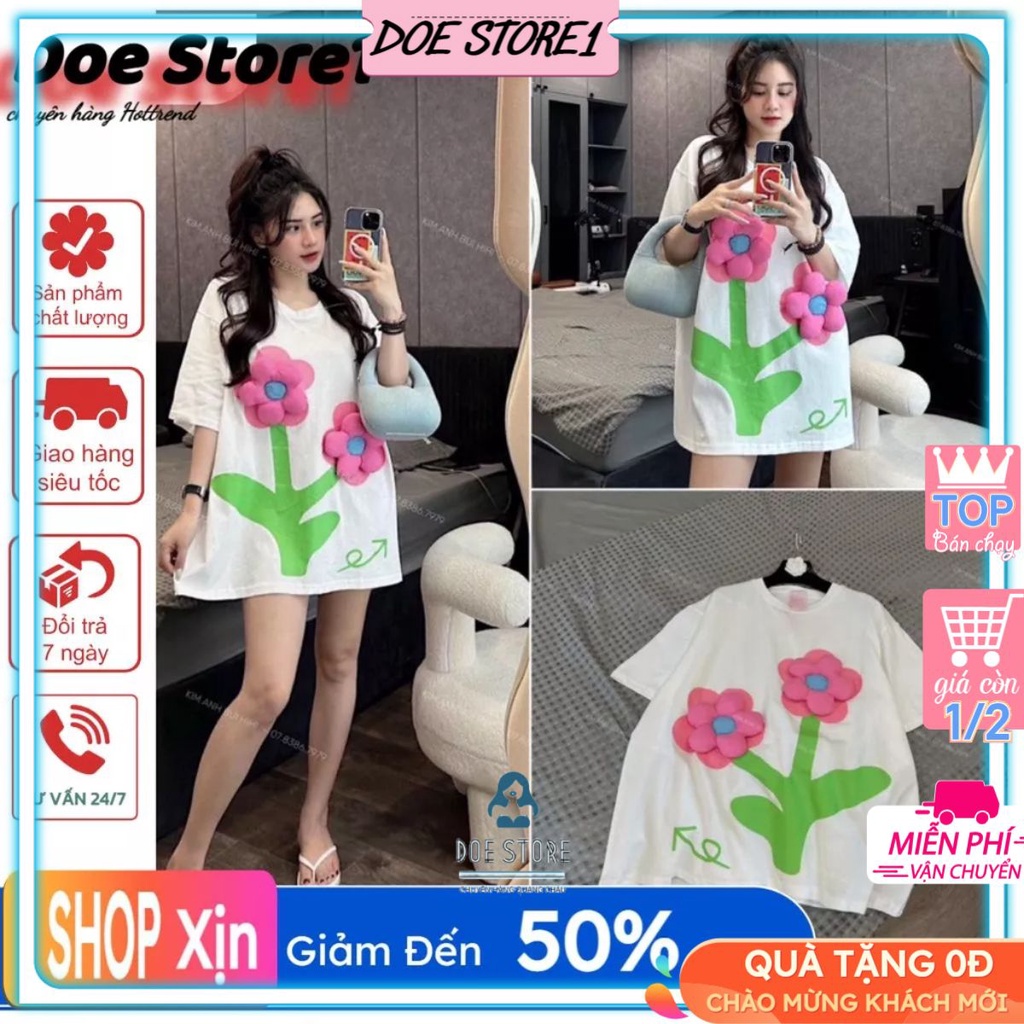Áo phông quảng châu loại 1 gắn hoa nổi siêu hot hit loại 2 bông