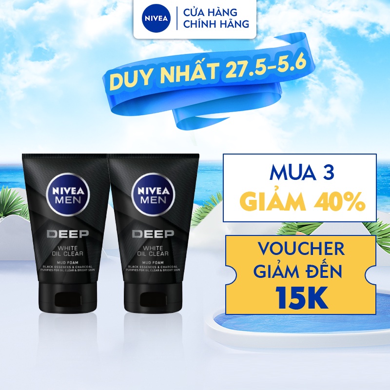 Bộ 2 Sữa Rửa Mặt NIVEA MEN Deep Giảm Mụn | Sáng Da Than Đen Hoạt Tính (100 g) - 84415