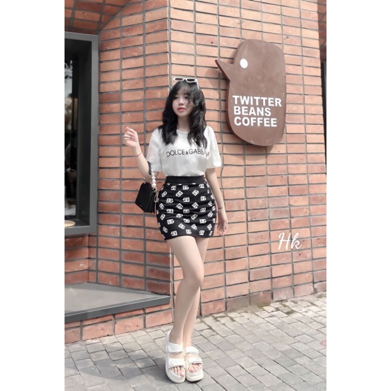 Set áo phông thun co dãn, chân váy co dãn tôn dáng siêu đỉnh dành cho nữ