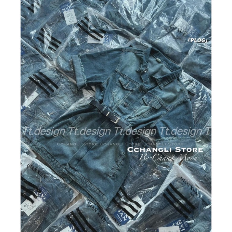 Váy denim tay lỡ, váy jean nữ  kèm đai lưng thời trang nữ 2023 cho nàng dạo phố