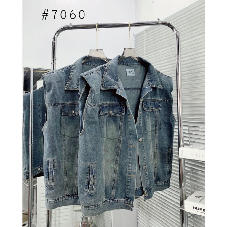 Áo Khoác Gile Bò Siêu Chất, Áo Gile Denim Dáng Rộng Có Túi Cổ Bẻ Cá Tính