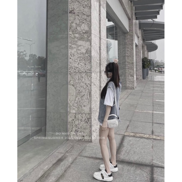 Áo Gile bò nữ rách túi , áo bò túi hộp cổ bẻ dáng rộng cho nàng