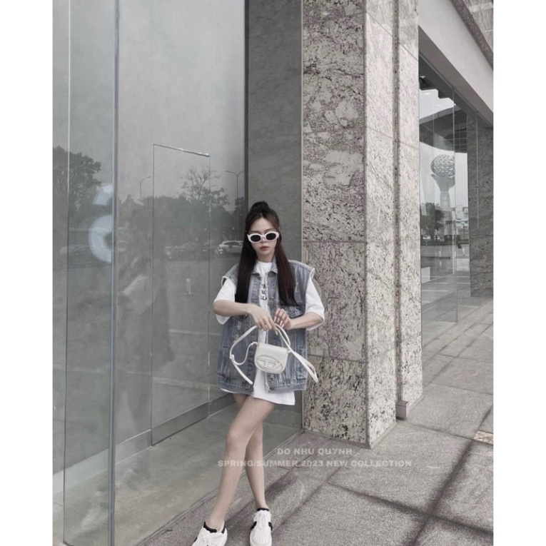 Áo Gile bò nữ rách túi , áo bò túi hộp cổ bẻ dáng rộng cho nàng