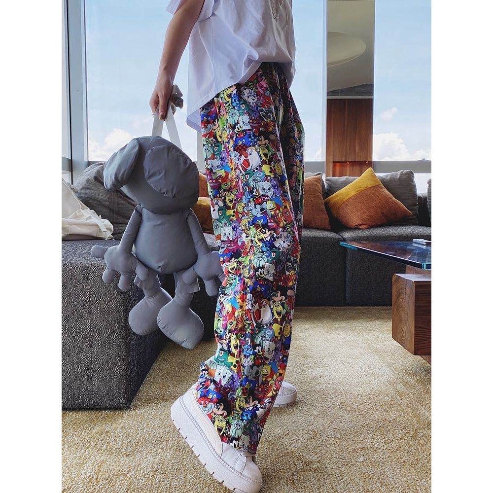 Quần Lụa Lạnh Mỏng Ống Rộng Lưng Cao Phong Cách Đường Phố Mùa Hè Mới