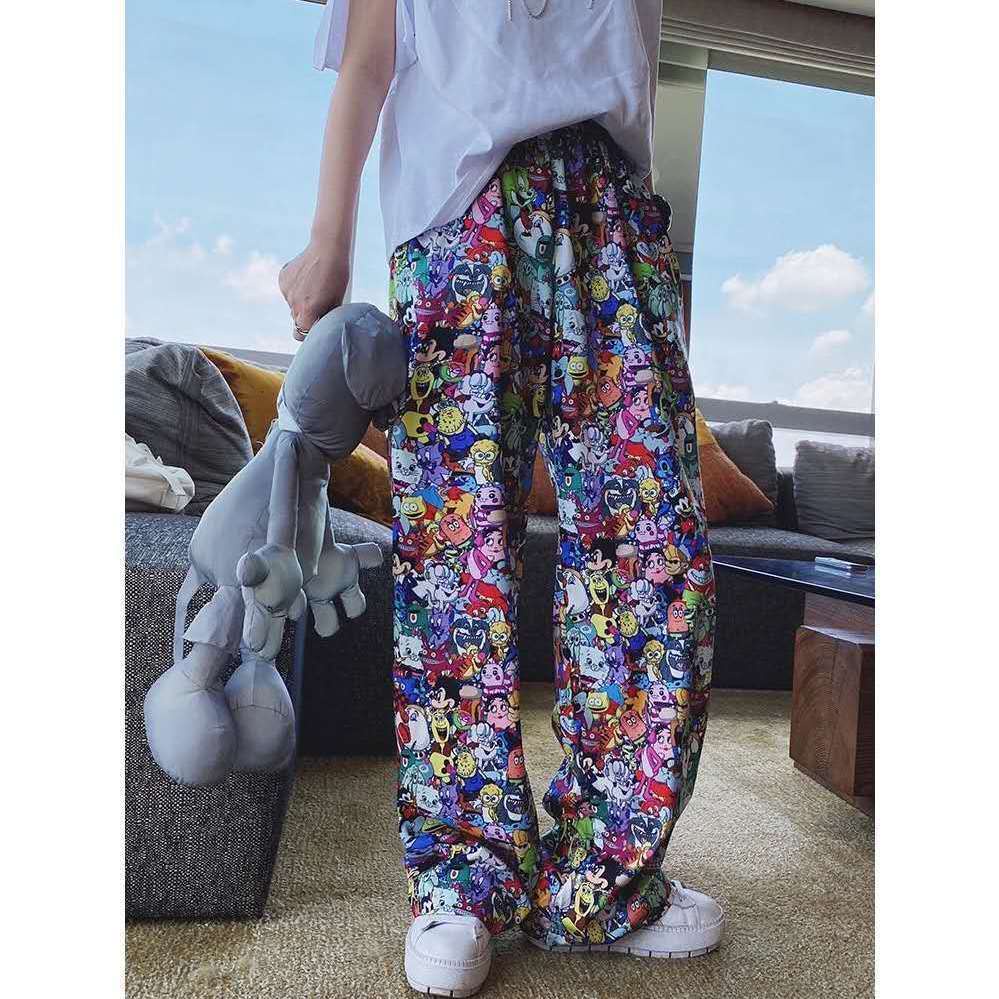 Quần Lụa Lạnh Mỏng Ống Rộng Lưng Cao Phong Cách Đường Phố Mùa Hè Mới