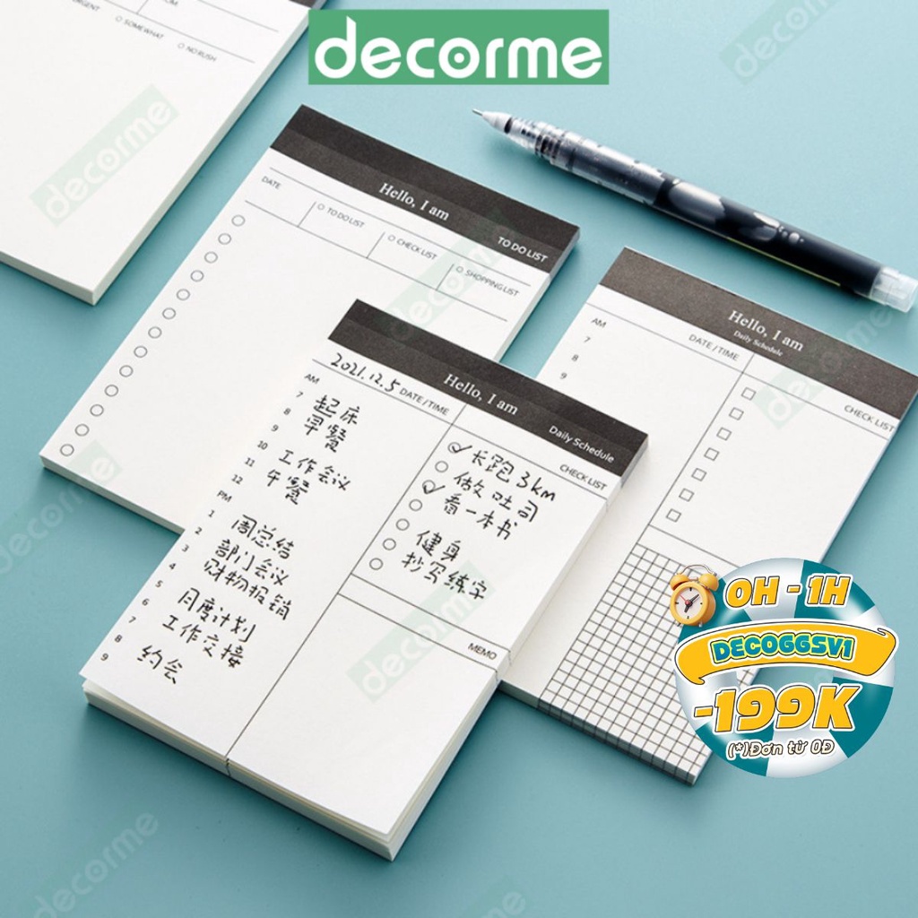 Giấy Note planner Decorme Ghi chú Kế Hoạch / Lịch Trình Hàng Ngày