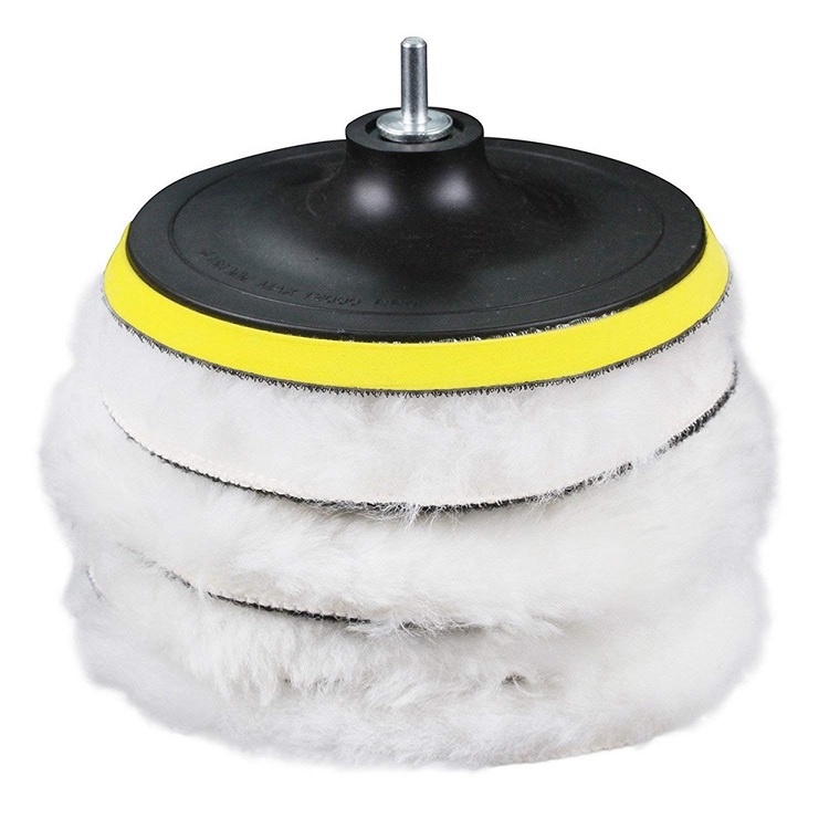 Phớt lông cừu đánh bóng ô tô xe hơi 5 món gồm 1 đế + 3 phớt 10cm và 1 bulong dùng cho máy khoan gia đình