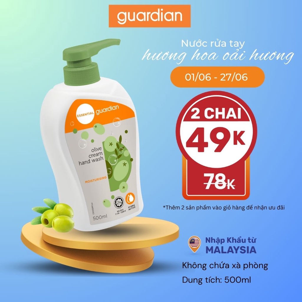 Kem Rửa Tay Guardian Ô Liu Dưỡng Ẩm 500ml