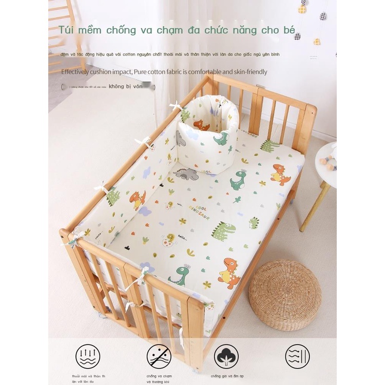 Bao quanh giường cũi một mảnh cotton nguyên chất hàng rào vải khối chống va chạm giường nối giường trẻ em bao