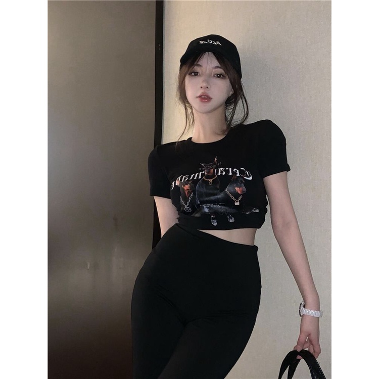 Jiashucheng Áo Thun Ngắn Tay Dáng Ôm In Họa Tiết Phong Cách Retro Hong Kong Mùa Hè Sang Trọng Dành Cho Nữ