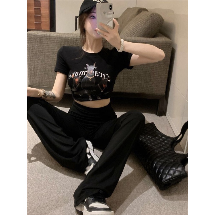 Jiashucheng Áo Thun Ngắn Tay Dáng Ôm In Họa Tiết Phong Cách Retro Hong Kong Mùa Hè Sang Trọng Dành Cho Nữ