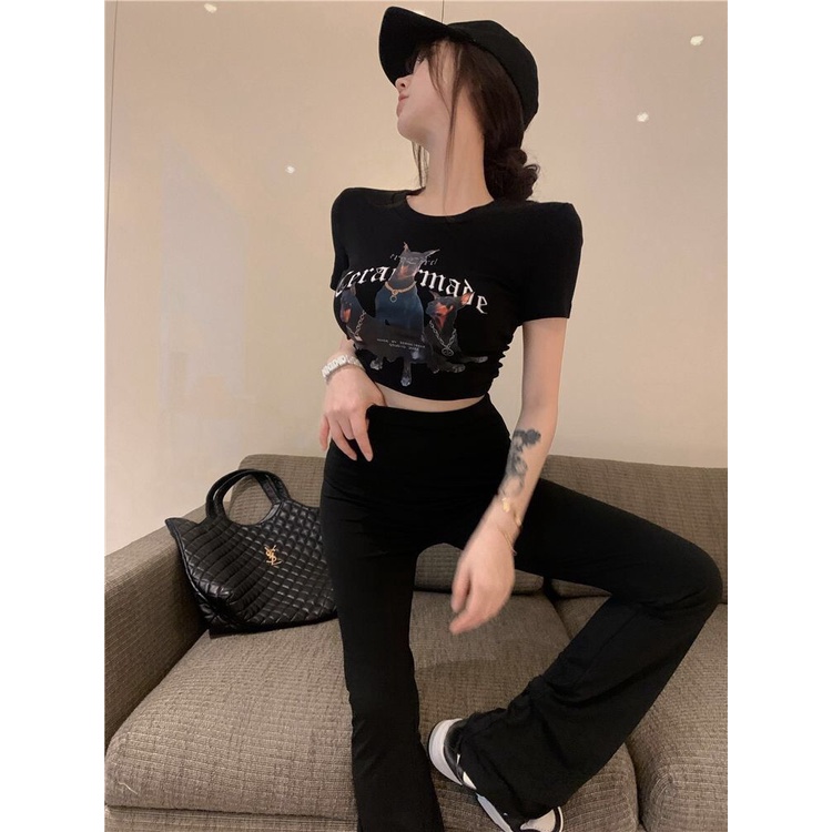 Jiashucheng Áo Thun Ngắn Tay Dáng Ôm In Họa Tiết Phong Cách Retro Hong Kong Mùa Hè Sang Trọng Dành Cho Nữ