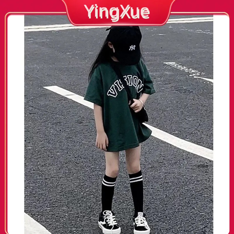 【Hàng Giao Ngay】 Áo Thun Cotton Ngắn Tay Cổ điển Cho Bé Gái Của Mỹ Quần áo Trẻ Em Dáng Rộng Cho Trẻ Em Vừa Và Nhỏ Áo đường Phố Phong Cách Châu Âu Và Mỹ