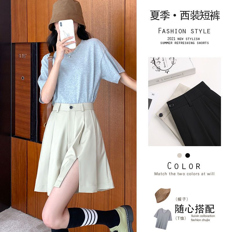 Jiashucheng Quần Short Xếp Ly Dáng Lửng Vừa Vặn Thời Trang Mùa Hè Phong Cách Hàn Quốc Cho Nữ