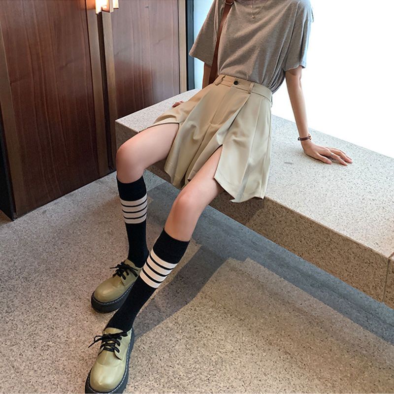 Jiashucheng Quần Short Xếp Ly Dáng Lửng Vừa Vặn Thời Trang Mùa Hè Phong Cách Hàn Quốc Cho Nữ