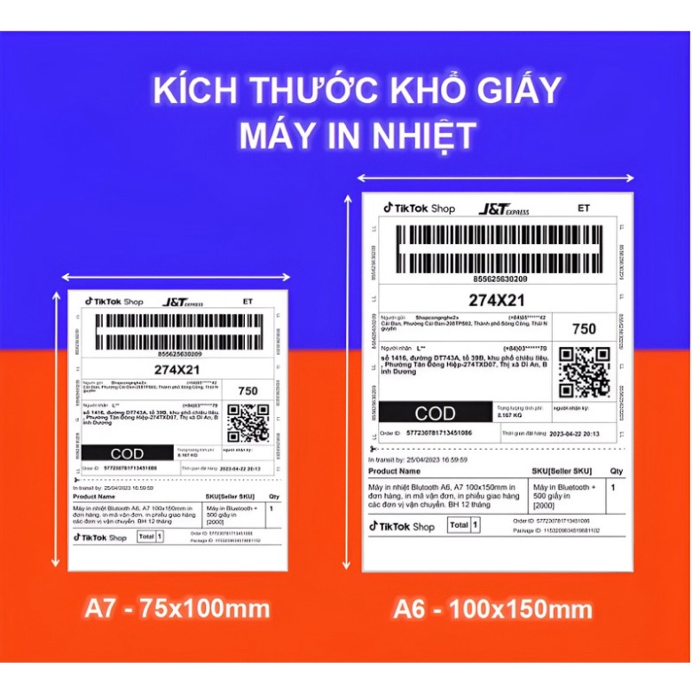 Máy in nhiệt Bluetooth A7 75x100mm dùng Điện thoại và Máy tính, in đơn hàng, phiếu gửi, tem nhãn, mã vạch.BH 12 tháng