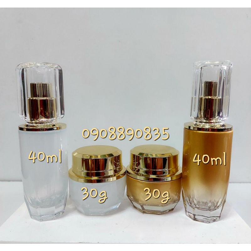 Chai lọ sang chiết mỹ phẩm -Bộ chai hủ thủy tinh cạnh ombre cao cấp.