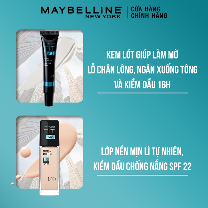 [Bộ trang điểm] Kem nền kiềm dầu chống nắng Fit Me Mịn Lì 30ml + Kem lót ngăn xuống tông Fit Me Primer Maybelline New Yo | BigBuy360 - bigbuy360.vn