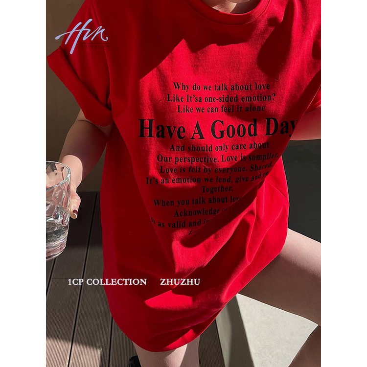 1 Áo Thun Tay Ngắn Dáng Rộng Màu Đen / Trắng In Chữ Thời Trang Mùa Hè 2023 Cho Nữ