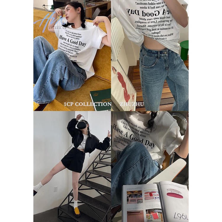 1 Áo Thun Tay Ngắn Dáng Rộng Màu Đen / Trắng In Chữ Thời Trang Mùa Hè 2023 Cho Nữ