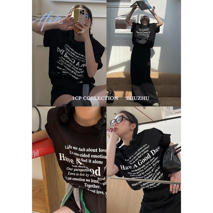 1 Áo Thun Tay Ngắn Dáng Rộng Màu Đen / Trắng In Chữ Thời Trang Mùa Hè 2023 Cho Nữ
