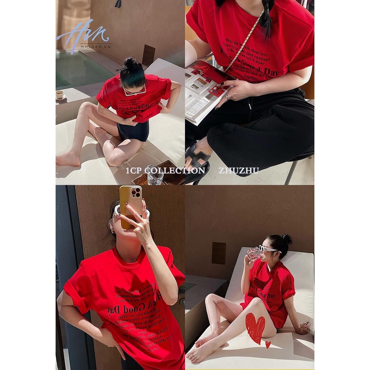 1 Áo Thun Tay Ngắn Dáng Rộng Màu Đen / Trắng In Chữ Thời Trang Mùa Hè 2023 Cho Nữ