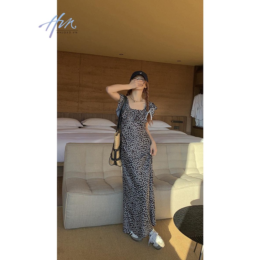 Đầm Hoa Dáng Dài Màu Đen Thời Trang Mùa Hè 2023 Cho Nữ