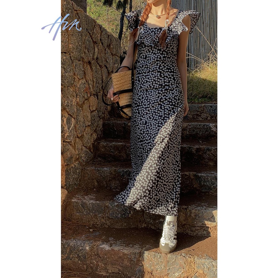 Đầm Hoa Dáng Dài Màu Đen Thời Trang Mùa Hè 2023 Cho Nữ