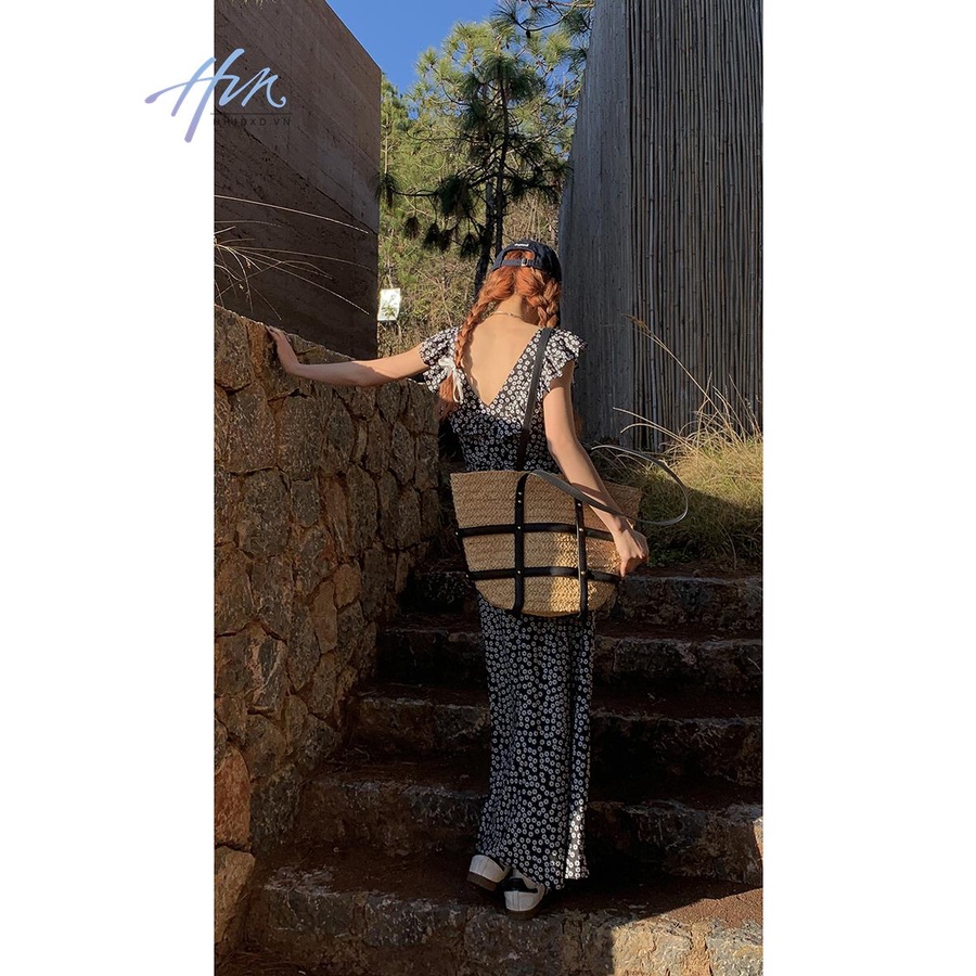 Đầm Hoa Dáng Dài Màu Đen Thời Trang Mùa Hè 2023 Cho Nữ
