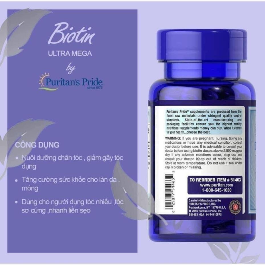 Viên uống mọc tóc, giảm rụng tóc Puritan's Pride Ultra Mega Biotin 10000 mcg 50 viên-100 viên