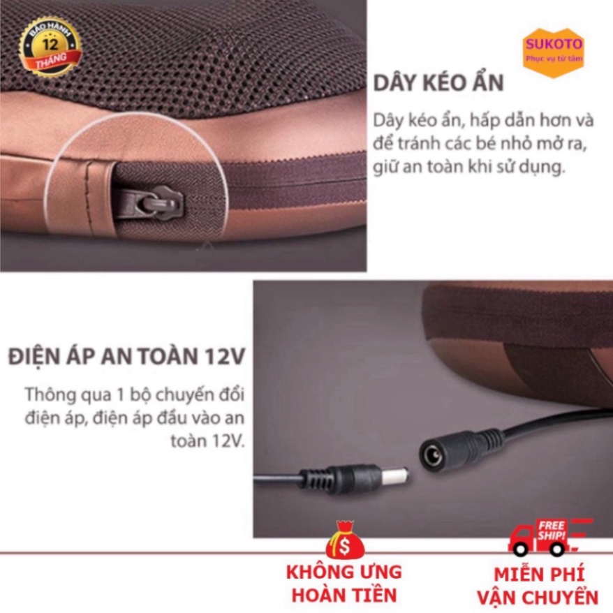 Gối massage hồng ngoại 8 bi 2 chiều cao cấp, gối mát xa cổ vai gáy chính hãng công nghệ Nhật Bản, bảo hành 5 năm A34 ( B