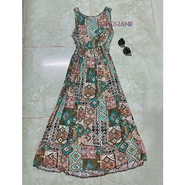 Đầm lanh / tole maxi dáng dài họa tiết thổ cẩm (thanh lý)