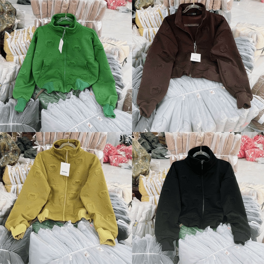 Áo khoác nữ chất XỐP 02 dập nổi đầu gấu cao cấp thiết kế nón rộng 2 lớp tay phồng dáng lửng shopmap của shop Áo Khoác Ho