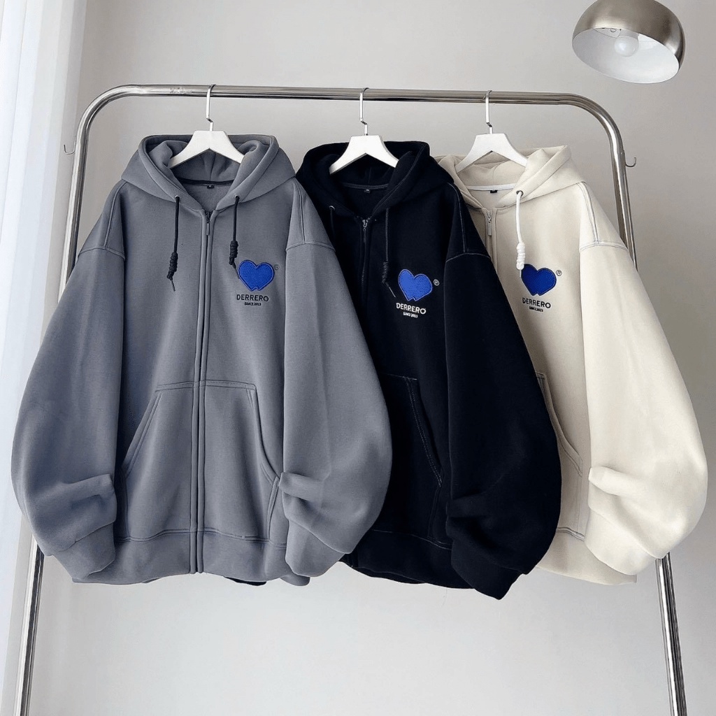 ÁO HOODIE - ÁO KHOÁC NỈ NGOẠI Dây full zip  HOOIDE MỚI in TIM XANH của shop Áo Khoác Hottrend