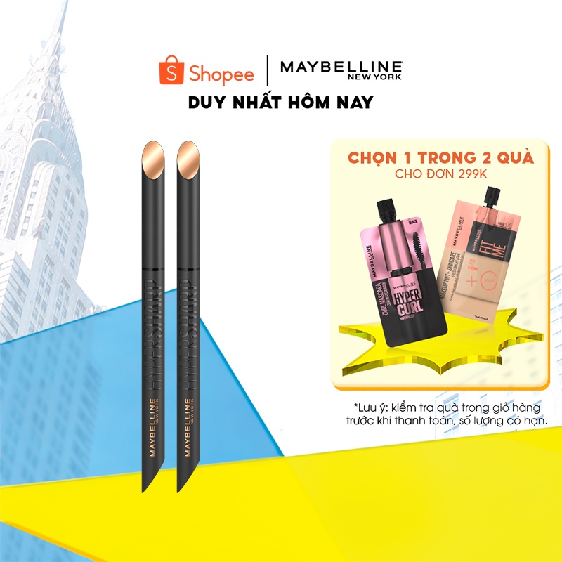 [Bộ trang điểm] Bộ đôi bút kẻ mắt nước siêu sắc mảnh 36H không trôi Hyper Sharp Extreme Maybelline New York