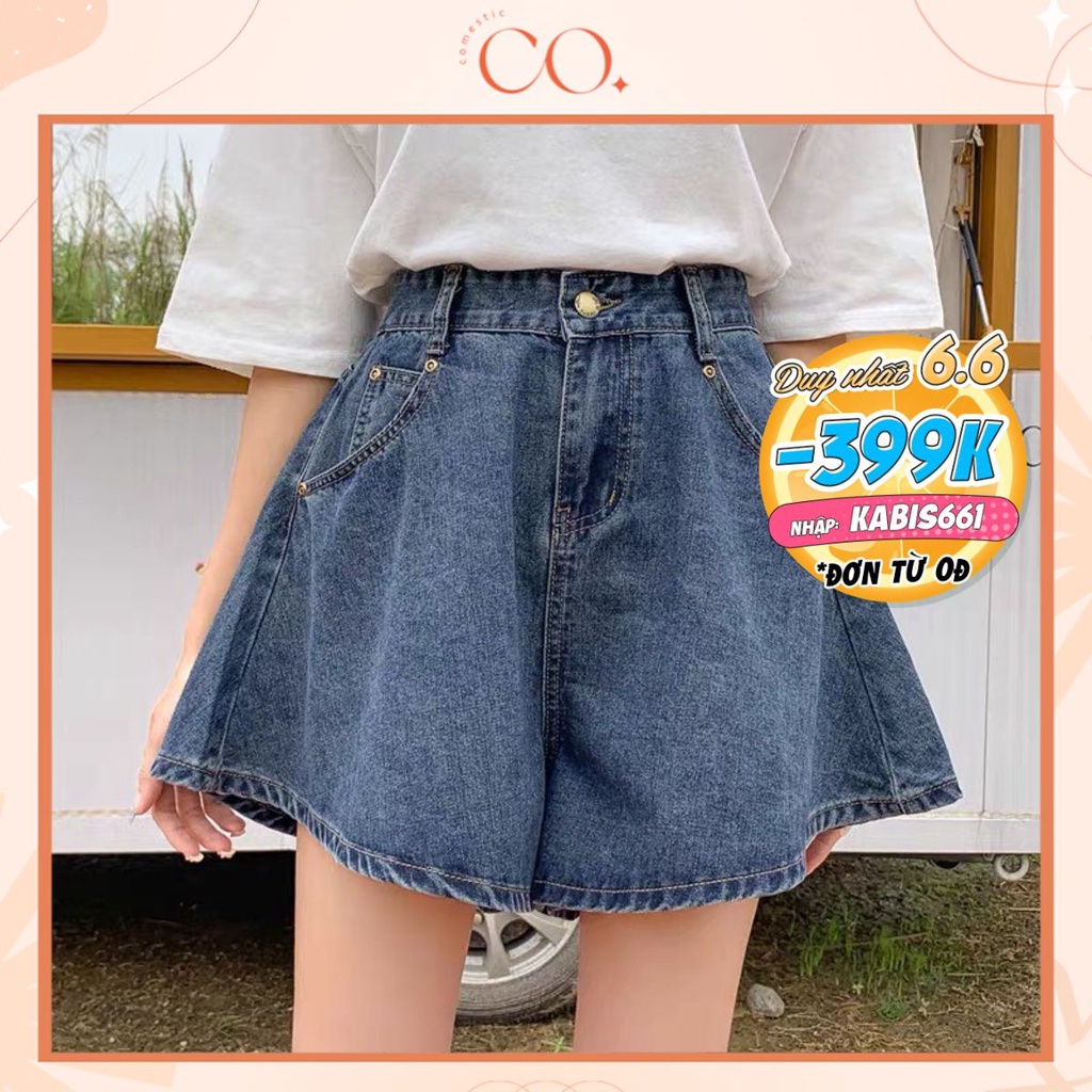 Quần shorts cạp cao ống xòe, quần shorts jeans kiểu dáng dễ thương_c31