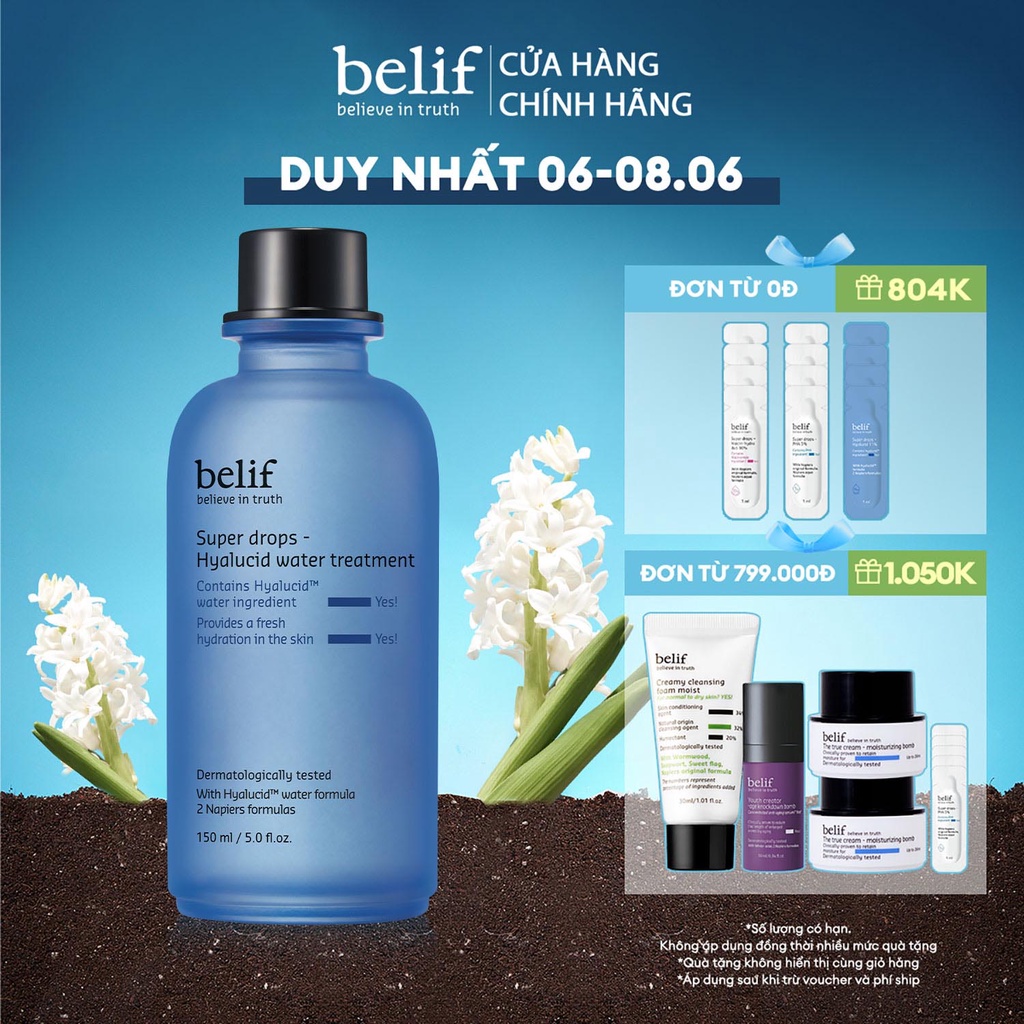 Nước dưỡng cấp ẩm chuyên sâu chống oxy hóa belif Super Drops Hyalucid Water Treatment 150ml