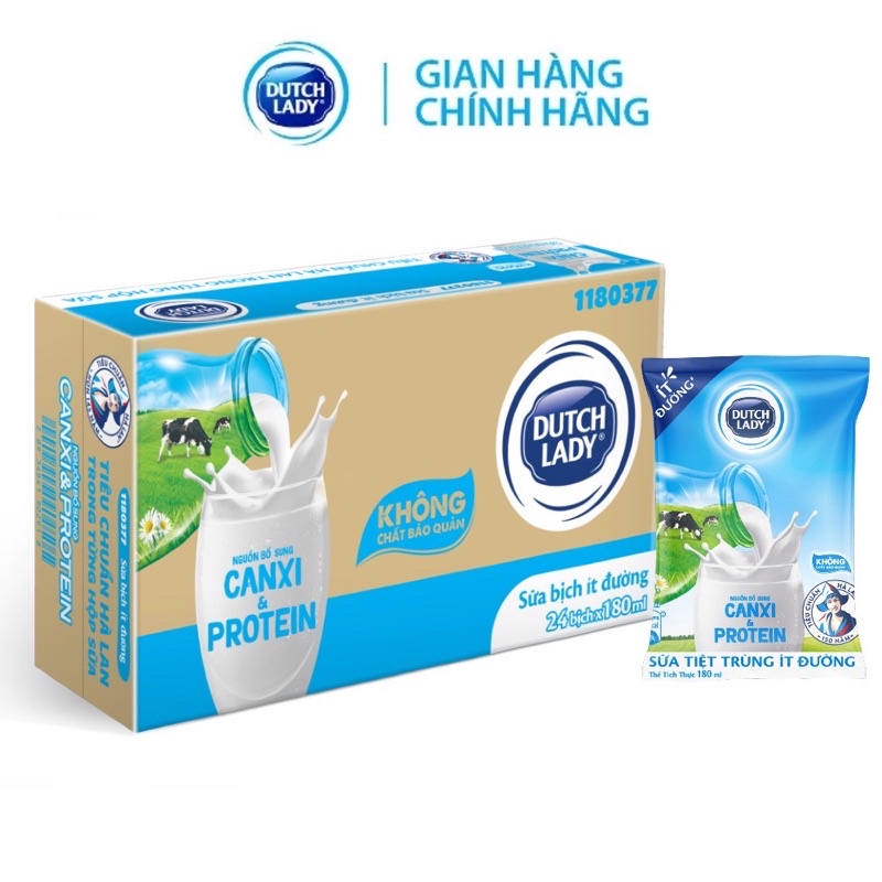 [ Freeship Hà Nội ] Thùng 24 bịch sữa tươi tiệt trùng ít đường Dutch Lady Canxi & Protein 180ml