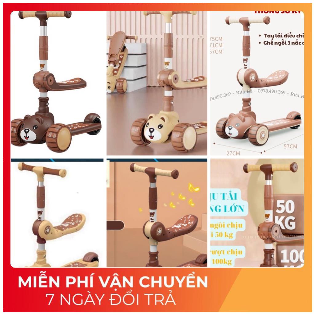 Cx Xe Scooter Cho Bé Hình Gấu Bear Có Nhạc Và Đèn Phát Sáng, Bảo Hành 1 Đổi 1, Xe Trượt Scooter Cho Bé Chòi Chân9 xz